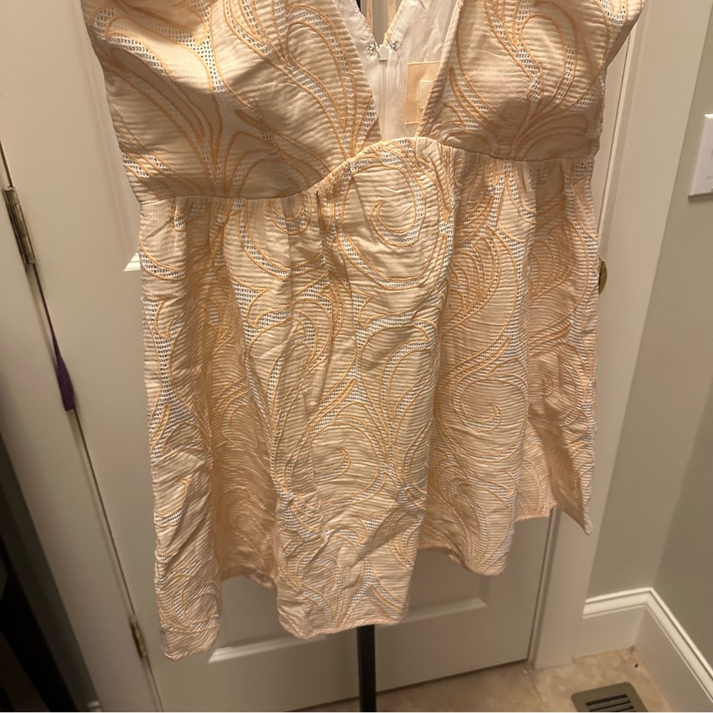 Anthropologie Deep-V Puff-Sleeve Dress in Peach NEW - Picture 9 of 13